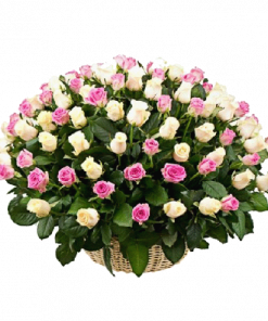 Фото товара 101 роза микс в корзине (кремовая и розовая) в Мариуполе