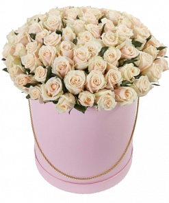 Фото товара 101 кремовая роза в шляпной коробке в Мариуполе