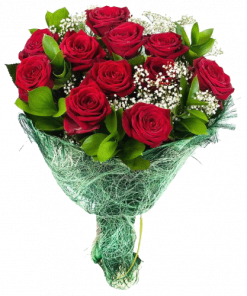 Фото товара 11 красных роз с зеленью в Мариуполе