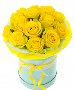 Фото товара 21 желтая роза в шляпной коробке в Мариуполе