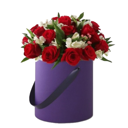 Фото товара 21 красная роза с декором в коробке в Мариуполе