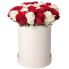Фото товара 21 красно-белая роза в шляпной коробке в Мариуполе