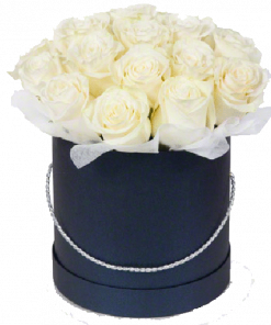 Фото товара 21 белая роза в шляпной коробке в Мариуполе
