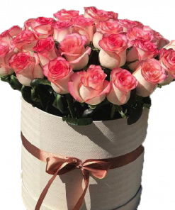 Фото товара 33 розовые розы в шляпной коробке в Мариуполе