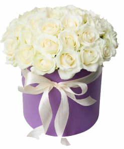 Фото товара 33 белые розы в шляпной коробке в Мариуполе