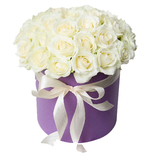 Фото товара 33 белые розы в шляпной коробке в Мариуполе