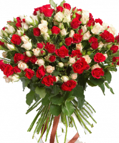 Фото товара 51 кустовая красно-белая роза в Мариуполе
