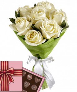 Фото товара 7 белых роз с конфетами в Мариуполе