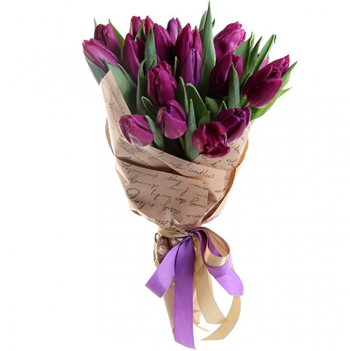 Фото товара 21 пурпурный тюльпан в крафт в Мариуполе