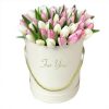 Фото товара 51 бело-розовый тюльпан в корзине в Мариуполе